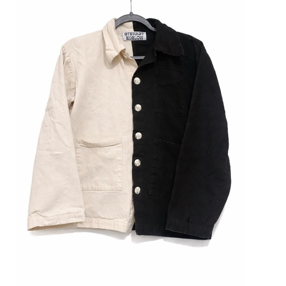 Stewart Enslow Jackets & Blazers - Stewart Enslow short jacket Womens small black cream button front soft canvas